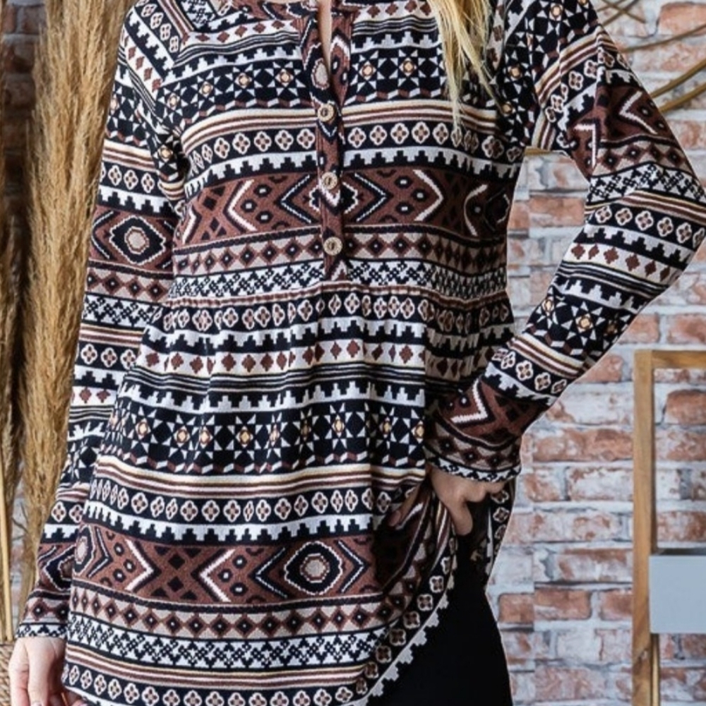 Heimish Geometric Baby Doll Long Sleeve Top